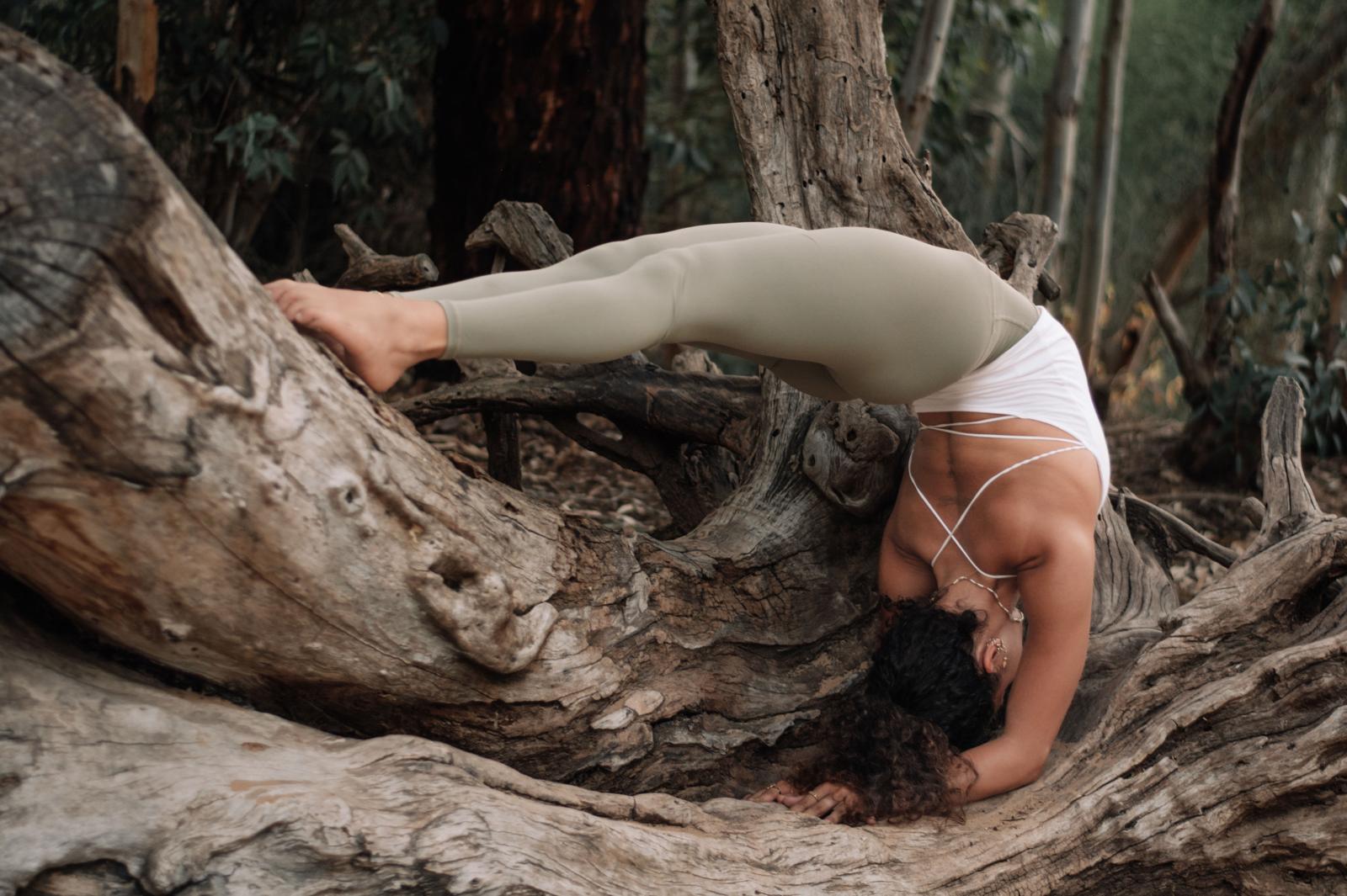 Backbend on tree roots
